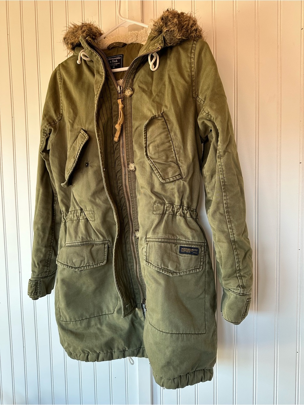 Abercrombie & Fitch Olive Green Utility Parka with Faux Fur Hood
